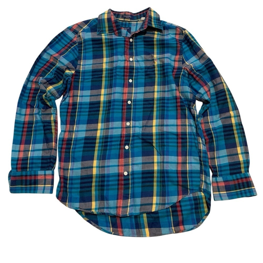 GANT Color Cashmere Plaid Flannel Shirt - Blue/Yellow/Red - Men's M (39/40)